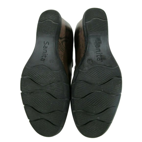 Sanita Matilda Mary Jane Clogs Brown Leather Womens Wedge Heel Ankle Strap Sz 5. - Picture 4 of 8